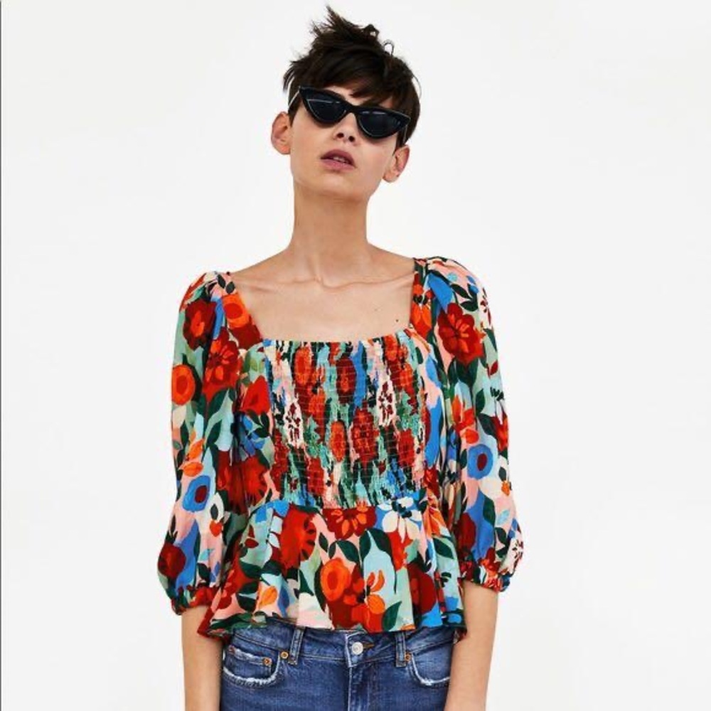 Zara ruched floral top (L)